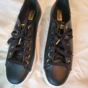 Keds Black Leather Sneakers Womens Black Shoes Sandals